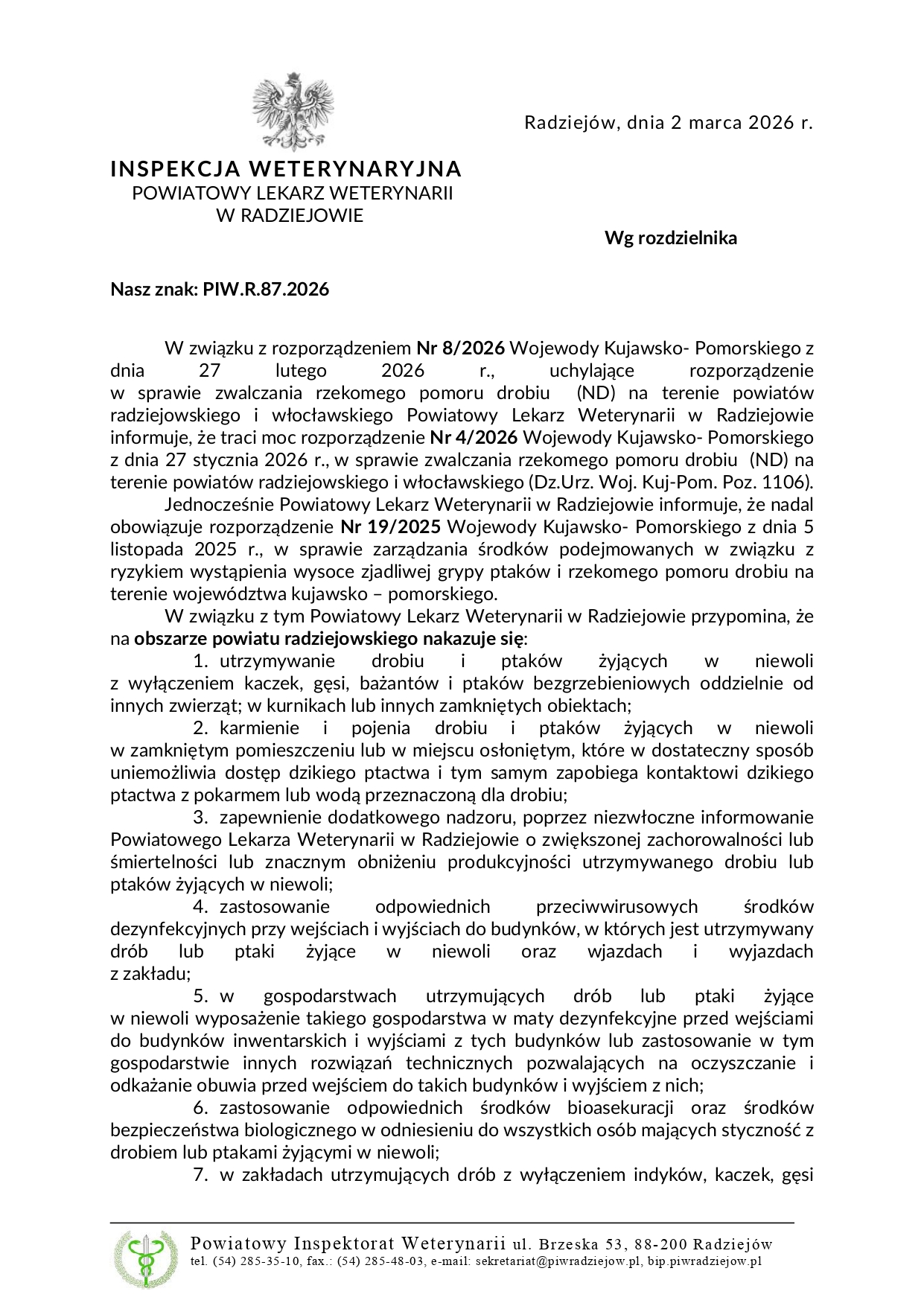 Informacja Powiatowego Lekarza Weterynarii