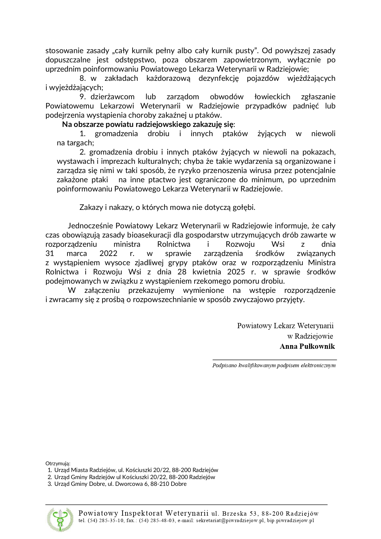 Informacja Powiatowego lekarza Weterynarii