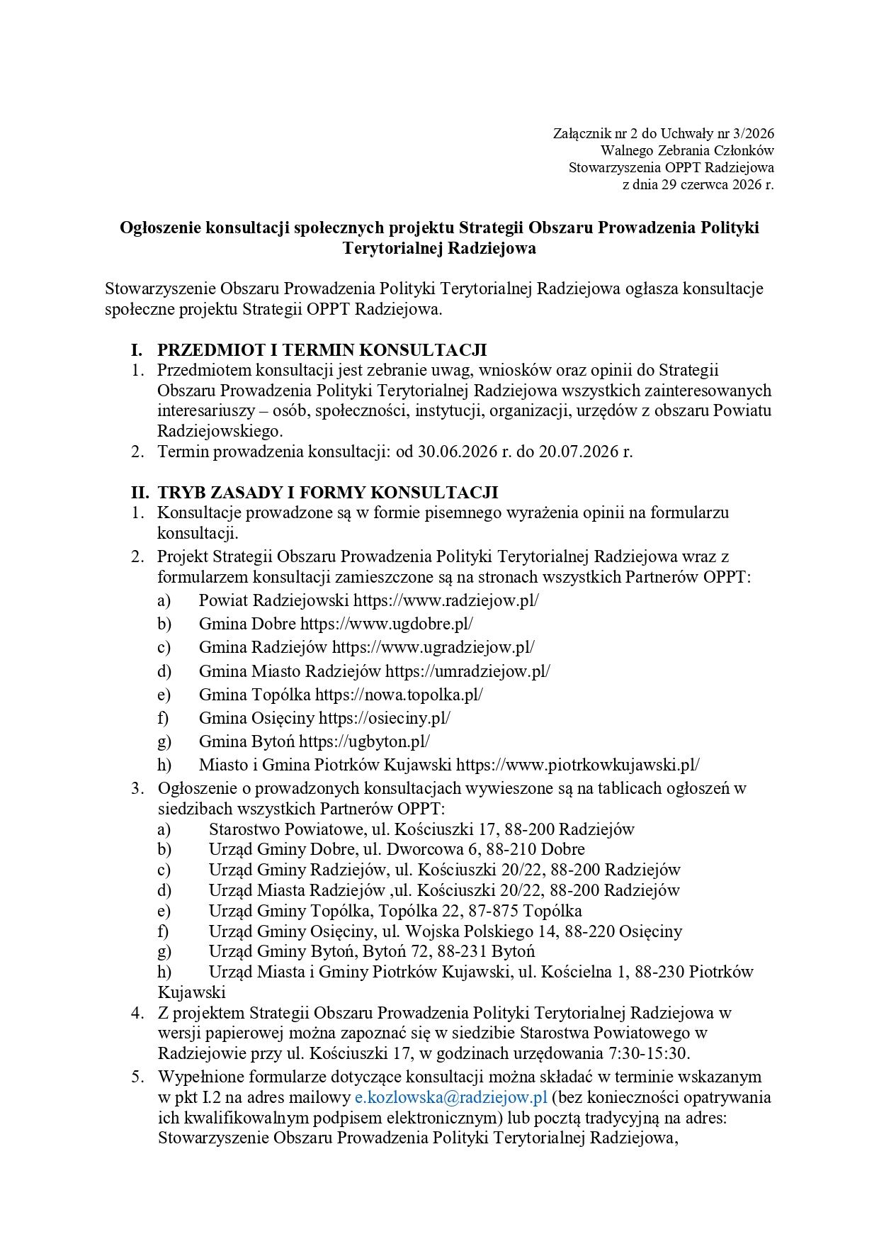 Ogłoszenie konsultacji społecznych