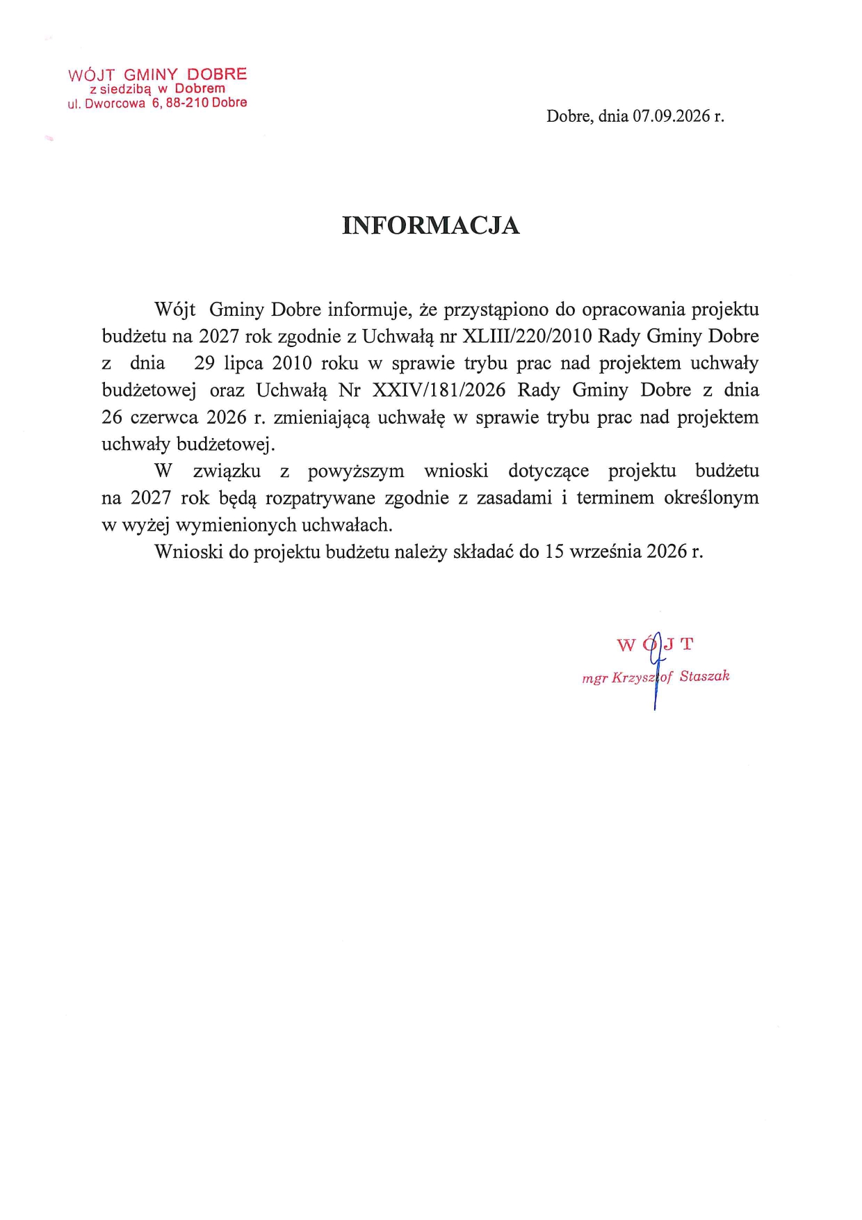 Wnioski dotyczące projektu budżetu