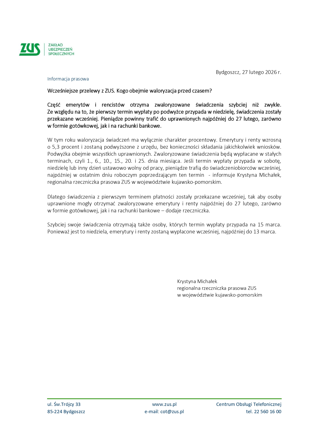 Wcześniejsze przelewy z&nbsp;ZUS