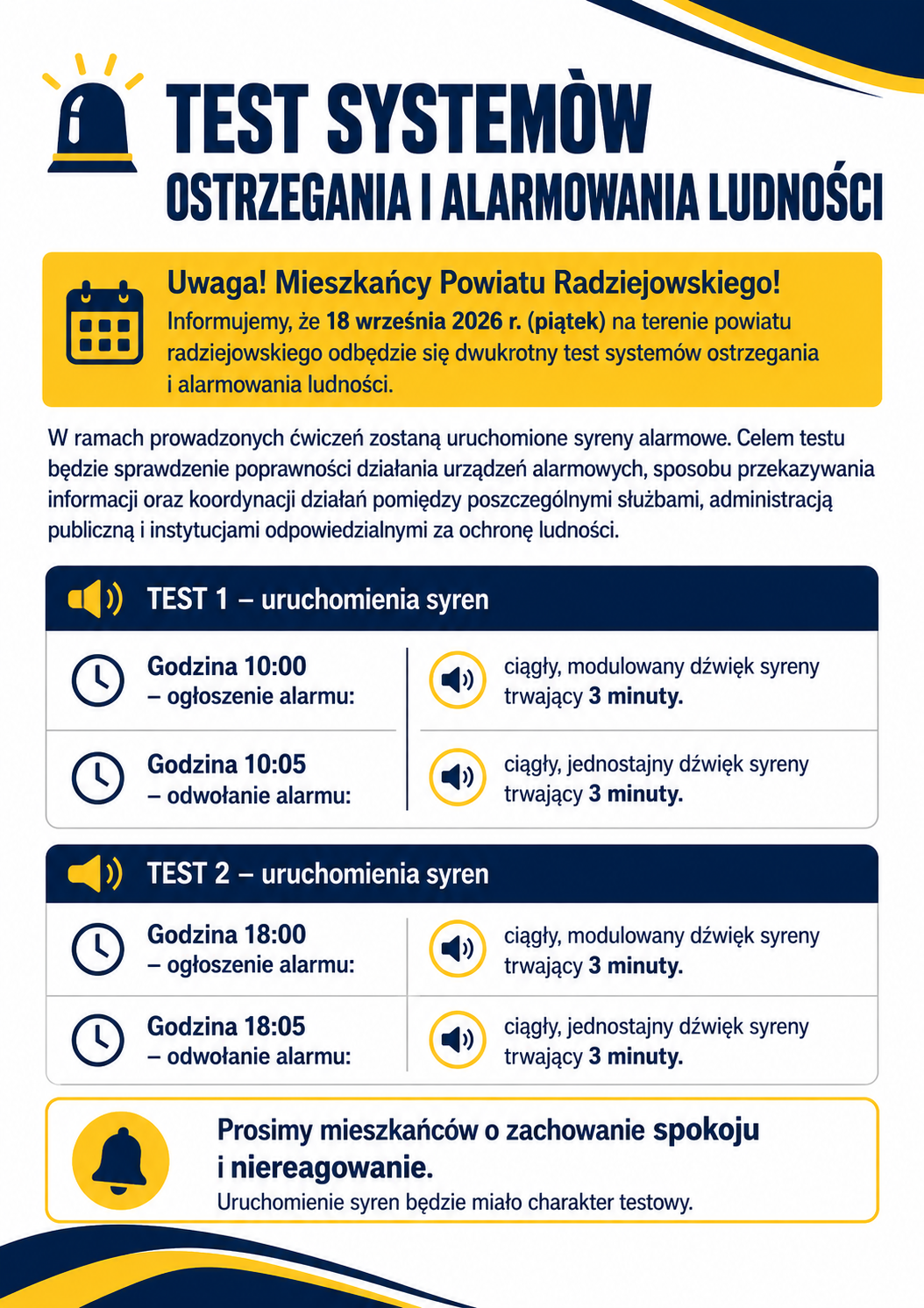 Test systemu ostrzegania